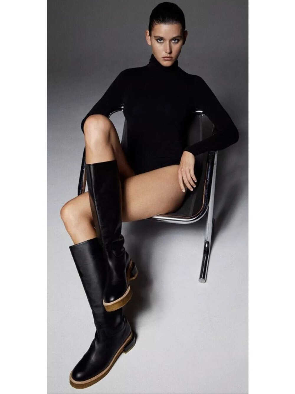 FRAME Black Leather Le Canon Noir Knee High Boots Black Size 11Classic - Picture 13 of 13
